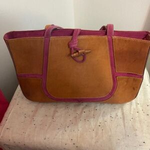 Claudia Firenze Italian Made Coffee Brown Leather with Pink Suede Tote